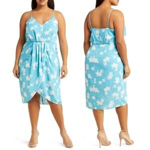 Chelsea28 Blue White Floral Orchid Faux Wrap Dress Womens 3x